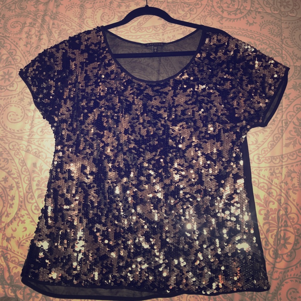 black and silver mesh back blouse with sequence